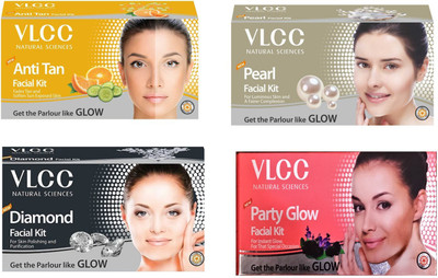 

VLCC Original Pearl, Diamond, Anti-Tan and Party-Glow Facial Kit 0.24 g(Set of 4)
