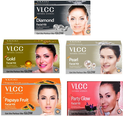 

VLCC Original Papaya, Pearl, Diamond, Gold and Party-Glow Facial Kit 0.3 g(Set of 5)