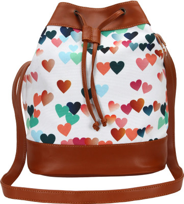 Lychee Bags Sling Bag(White, Brown), Brown;white