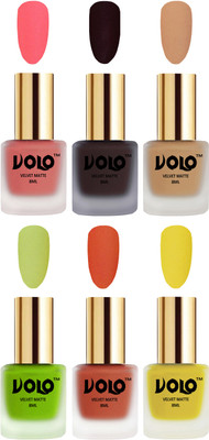

Volo Velvet Dull Matte Posh Shades Party Girl Range Nail Polish Sets Dark Peach, Dark Wine, Skin Nude, Parrot Green, Orange, Yellow(Pack of 6)