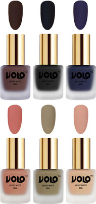 

Volo Velvet Dull Matte Posh Shades Party Girl Range Nail Polish Sets Chocolate Brown, Black, Russian Navy Blue, Light Peach, Sand Nude, Nude(Pack of 6)