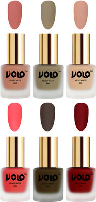 

Volo Velvet Dull Matte Posh Shades Party Girl Range Nail Polish Sets Light Peach, Sand Nude, Nude, Neon Orange, Olive Brown, Tomato Red(Pack of 6)