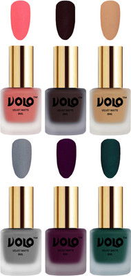 

Volo Velvet Dull Matte Posh Shades Party Girl Range Nail Polish Sets Dark Peach, Dark Wine, Skin Nude, Grey, Light Wine, Dark Green(Pack of 6)