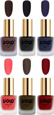 

Volo Velvet Dull Matte Posh Shades Party Girl Range Nail Polish Sets Chocolate Brown, Black, Russian Navy Blue, Neon Orange, Olive Brown, Tomato Red(Pack of 6)