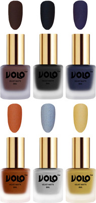 

Volo Velvet Dull Matte Posh Shades Party Girl Range Nail Polish Sets Chocolate Brown, Black, Russian Navy Blue, Metallic Coral, Metallic Silver, Metallic Golden(Pack of 6)