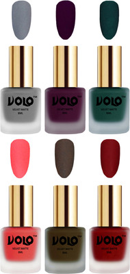 

Volo Velvet Dull Matte Posh Shades Party Girl Range Nail Polish Sets Grey, Light Wine, Dark Green, Neon Orange, Olive Brown, Tomato Red(Pack of 6)