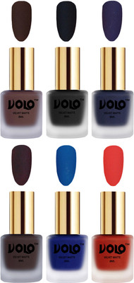 

Volo Velvet Dull Matte Posh Shades Party Girl Range Nail Polish Sets Chocolate Brown, Black, Russian Navy Blue, Dark Coffee, Blue, Coral(Pack of 6)