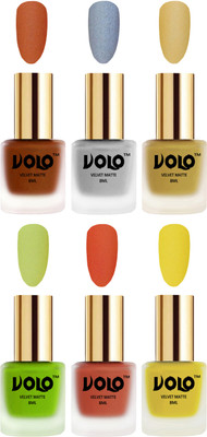 

Volo Velvet Dull Matte Posh Shades Party Girl Range Nail Polish Sets Metallic Coral, Metallic Silver, Metallic Golden, Parrot Green, Orange, Yellow(Pack of 6)