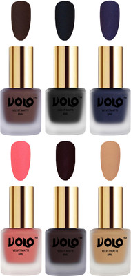 

Volo Velvet Dull Matte Posh Shades Party Girl Range Nail Polish Sets Chocolate Brown, Black, Russian Navy Blue, Dark Peach, Dark Wine, Skin Nude(Pack of 6)