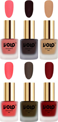 

Volo Velvet Dull Matte Posh Shades Party Girl Range Nail Polish Sets Dark Peach, Dark Wine, Skin Nude, Neon Orange, Olive Brown, Tomato Red(Pack of 6)