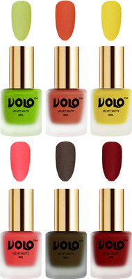 

Volo Velvet Dull Matte Posh Shades Party Girl Range Nail Polish Sets Parrot Green, Orange, Yellow, Neon Orange, Olive Brown, Tomato Red(Pack of 6)