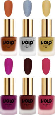 Volo Velvet Dull Matte Posh Shades Party Girl Range Nail Polish Sets Combo-No-26 Magenta, Maroon, Metallic Coral, Metallic Golden, Metallic Silver, Passion Pink(Pack of 6)