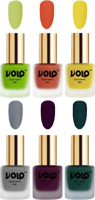 Volo Velvet Dull Matte Posh Shades Party Girl Range Nail Polish Sets Combo-No-34 Light Wine, Dark Green, Orange, Grey, Yellow, Parrot Green(Pack of 6)