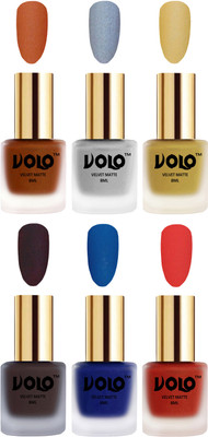 

Volo Velvet Dull Matte Posh Shades Party Girl Range Nail Polish Sets Metallic Coral, Metallic Silver, Metallic Golden, Dark Coffee, Blue, Coral(Pack of 6)