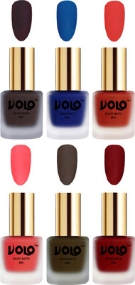 

Volo Velvet Dull Matte Posh Shades Party Girl Range Nail Polish Sets Dark Coffee, Blue, Coral, Neon Orange, Olive Brown, Tomato Red(Pack of 6)