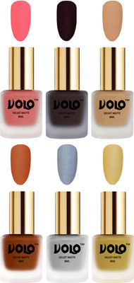 

Volo Velvet Dull Matte Posh Shades Party Girl Range Nail Polish Sets Dark Peach, Dark Wine, Skin Nude, Metallic Coral, Metallic Silver, Metallic Golden(Pack of 6)