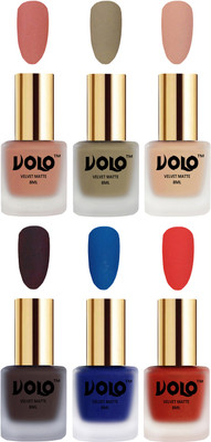 

Volo Velvet Dull Matte Posh Shades Party Girl Range Nail Polish Sets Light Peach, Sand Nude, Nude, Dark Coffee, Blue, Coral(Pack of 6)