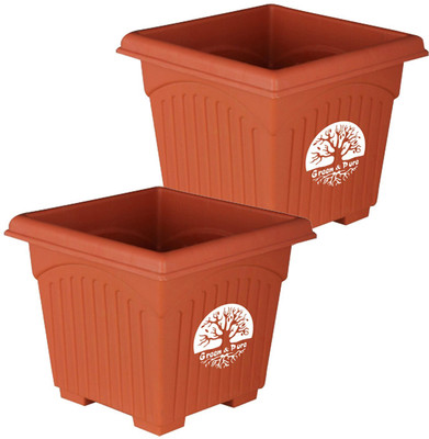 

Green and Pure Premium Quality 10 Inch Square Planter Pots | Flower Pots | Plant Containers Pack of 2 - Brown Colour (Plant Container Set) Plant Container Set(Plastic)