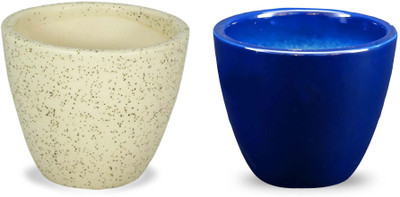 

YELLOWTABLE Combo of Marble Matt and Cobalt Blue Mini Ceramic Flower Pot Plant Container Set(Pack of 2, Ceramic)