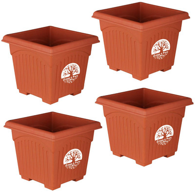

Green and Pure Premium Quality 8 Inch Square Planter Pots | Flower Pots | Plant Containers Pack of 4 - Brown Colour (Plant Container Set) Plant Container Set(Plastic)