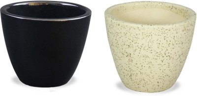 

YELLOWTABLE Combo of Marble Matt and Jet Black Mini Ceramic Flower Pot Plant Container Set(Pack of 2, Ceramic)