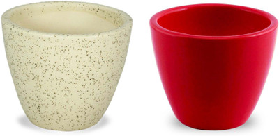 

YELLOWTABLE Combo of Marble Matt and Strawberry Red Mini Ceramic Flower Pot Plant Container Set(Pack of 2, Ceramic)