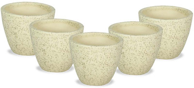 

YELLOW TABLE Combo of 5 Mini Ceramic Flower Pot in Dotted Marble Plant Container Set(Pack of 5, Ceramic)