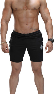 omtex Solid Men Black Gym Shorts