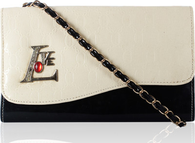 

Voaka Women Casual White, Black, Gold Leatherette Sling Bag, Black;gold;white