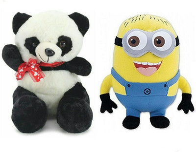 soniya Enterprises minion-32cm and panda - 25 cm(Yellow, Black, White), Black;white;yellow