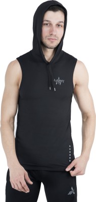 AARMY FIT Solid Men Hooded Neck Black T-Shirt