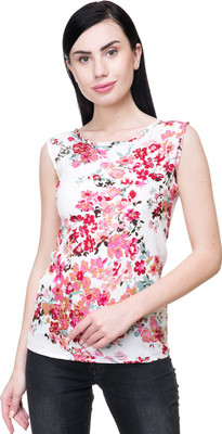 adyuth Casual Sleeveless Floral Print Women White Top