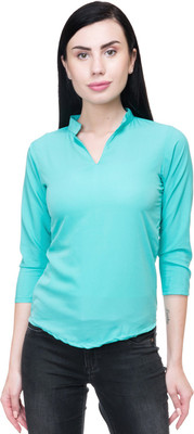 adyuth Casual 3/4 Sleeve Solid Women Blue Top