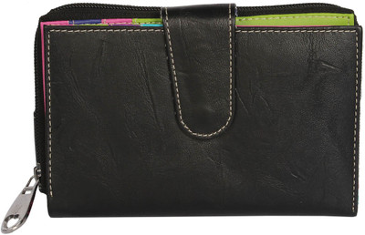 LadyBugBag Women Black Artificial Leather Wallet(6 Card Slots)