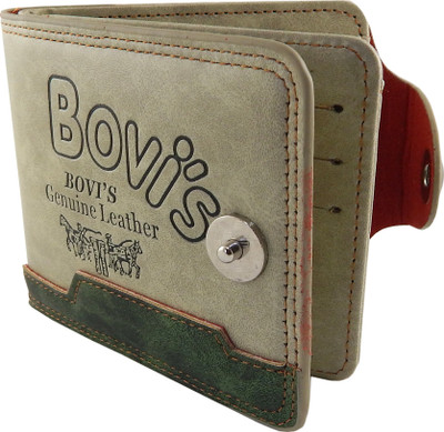

Bovi'S Men Beige Artificial Leather, Fabric Wallet(9 Card Slots)