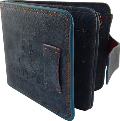 

Bovi'S Men Blue Artificial Leather, Fabric Wallet(9 Card Slots)