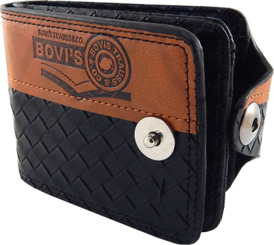 

Bovi'S Men Black, Tan Artificial Leather, Fabric Wallet(9 Card Slots)