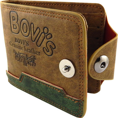 

Bovi'S Men Tan Artificial Leather, Fabric Wallet(9 Card Slots)