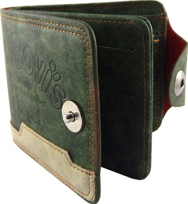 

Bovi'S Men Green Artificial Leather, Fabric Wallet(9 Card Slots)