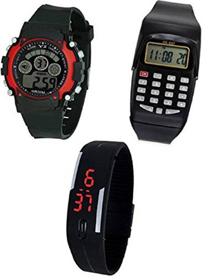 

ROKCY 3 combo calculator+seven light+LED watches Latest black LED + red sports seven light + calculator watches Watch - For Boys Watch - For Boys & Girls
