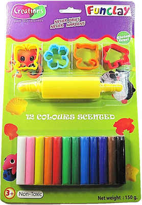 

Muccasacra Creations Funclay Never Dries Never Harden 12 Scented Colours with 4 moulds and 1 Roller