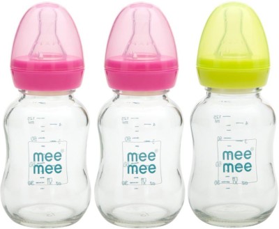 MeeMee Premium Glass Feeding Bottle 1PCS Green+2PCS Pink 120ml - 120 ml(Green, Pink)