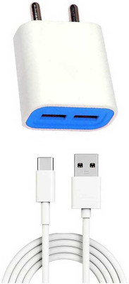 BlackBeats "Made In India" 2.1A Blue Dual Port Fast Charge for HT_C 10 with Type C Cable 1 A Multiport Mobile Charger with Detachable Cable(White, Blue, Cable Included)