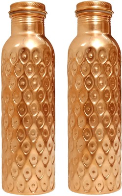 RUDRA'S Jointless Designer Lacquer Coated Copper Bottle Set Of 2 1000 ml Bottle(Pack of 2, Brown, Copper)