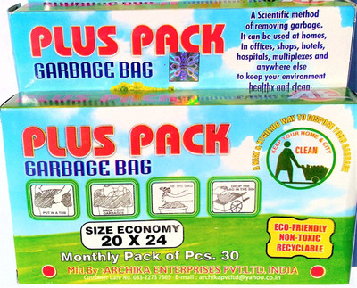 

Plus Pack Biodegradable Garbage Bags (Medium) Size 20 inch x 24 inch 2 Pack (60 BAGS) Medium 20-25 L Garbage Bag(Pack of 60)