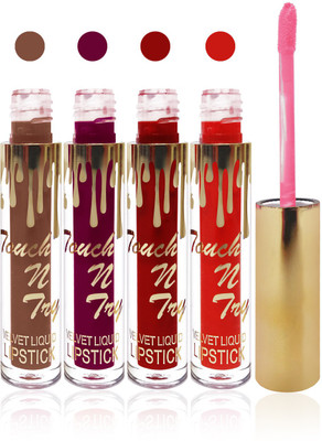 

Seven cosmetics makeup Touch n try velvet matte liquid lipstick enriched with vitamin E fashion color combo set of 4(falsa,orange,brown,maroon, 20 ml)