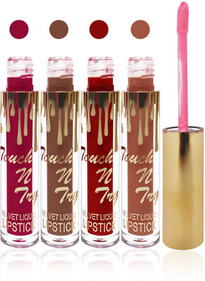 

Seven cosmetics makeup Touch n try velvet matte liquid lipstick enriched with vitamin E fashion color combo set of 4(d pink,maroon,l brown,brown, 20 ml)