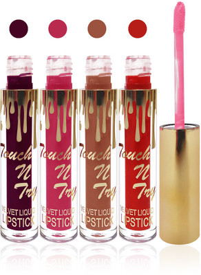 

Seven cosmetics makeup Touch n try velvet matte liquid lipstick enriched with vitamin E fashion color combo set of 4(d purple,l brown, pink,red, 20 ml)