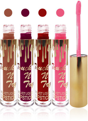 

Seven cosmetics makeup Touch n try velvet matte liquid lipstick enriched with vitamin E fashion color combo set of 4(baby pink,falsa,l brown,maroon, 20 ml)