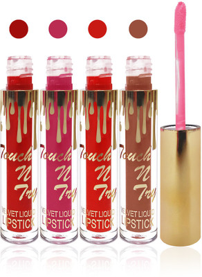 

Seven cosmetics makeup Touch n try velvet matte liquid lipstick enriched with vitamin E fashion color combo set of 4(red,pink,l brown,orange, 20 ml)
